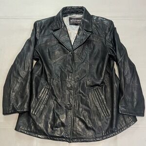 Wilson Leather Womens Black Leather Button Blazer‎ Emo Grunge Y2K Skate Punk-XL